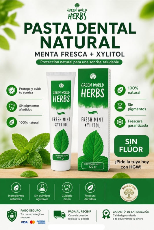 1 Pasta Dental Natural Green World Herbs SIN FLUOR